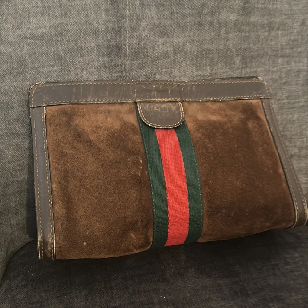 GUCCI PARFUMS Sherry Clutch Hand Bag Suede Leather Brown - Picture 6 of 10